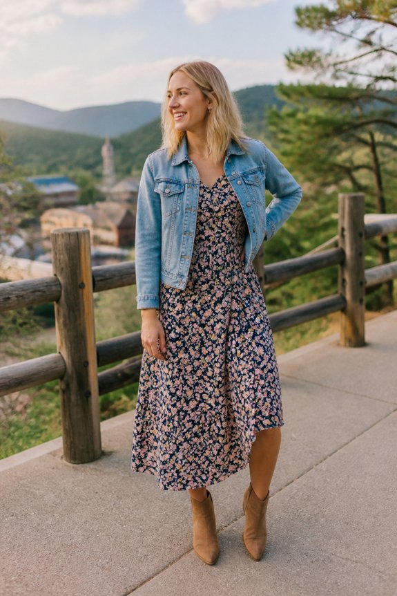 floral dress with denim