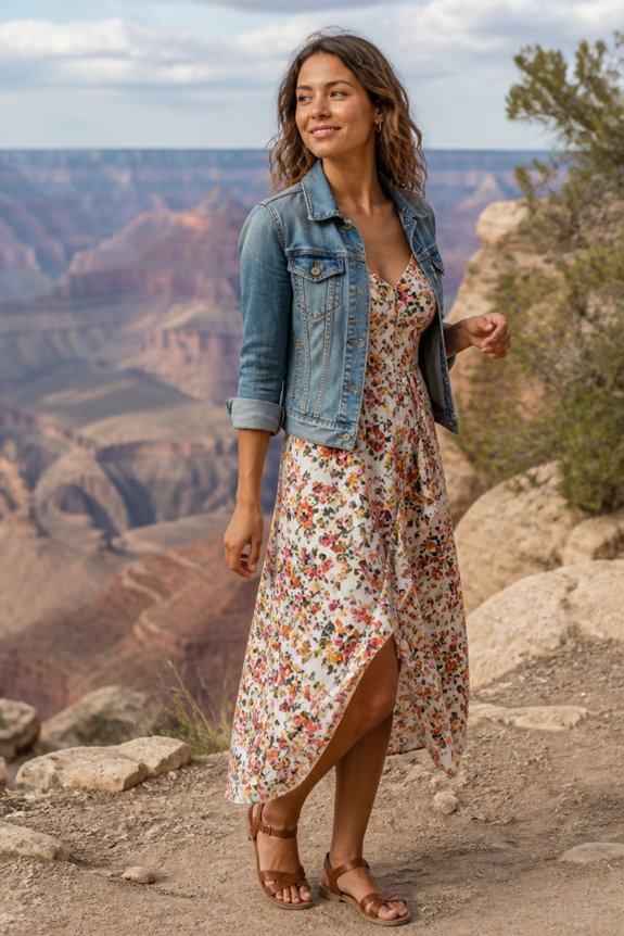 floral dress with denim