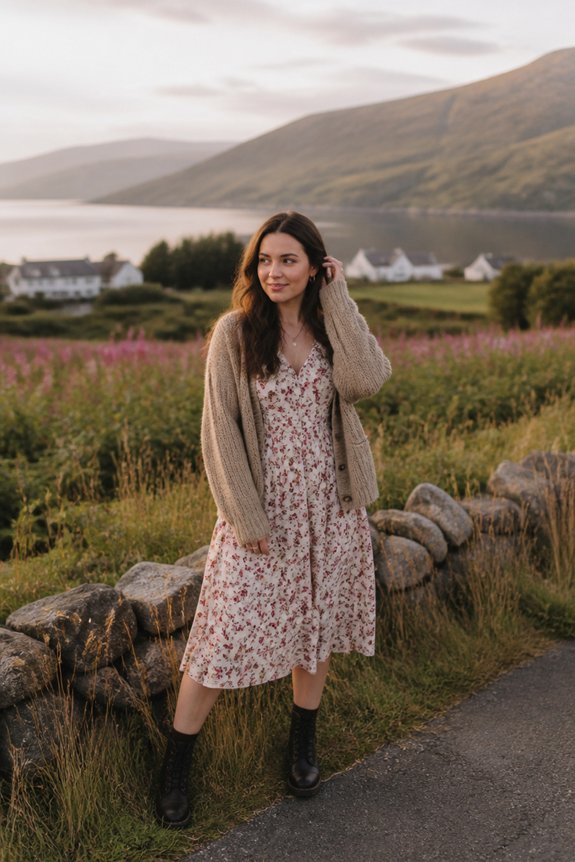 floral dress with warm layers