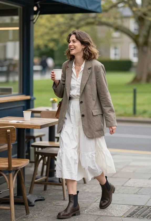 flowing dress structured blazer