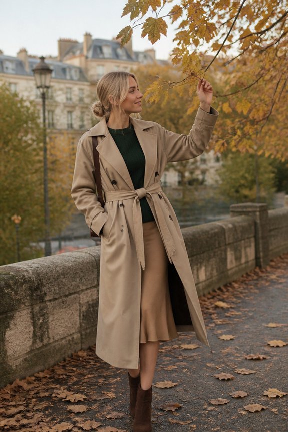 green knit camel midi trench