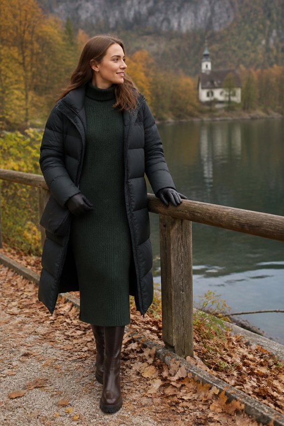 green knit dress layering