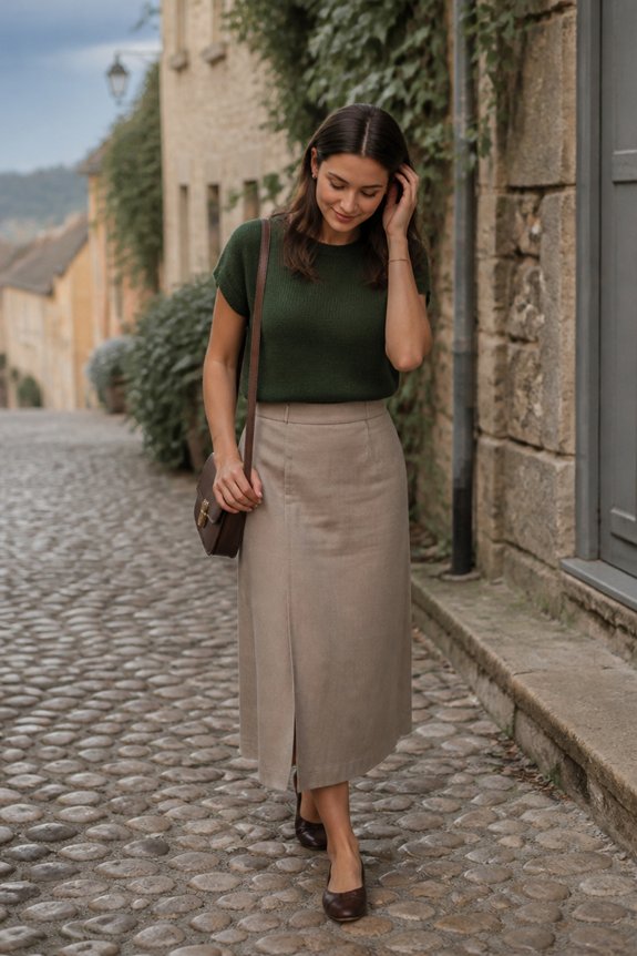green knit stone skirt