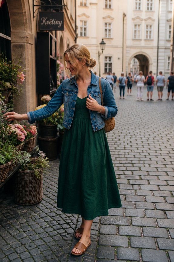 green linen dress ensemble