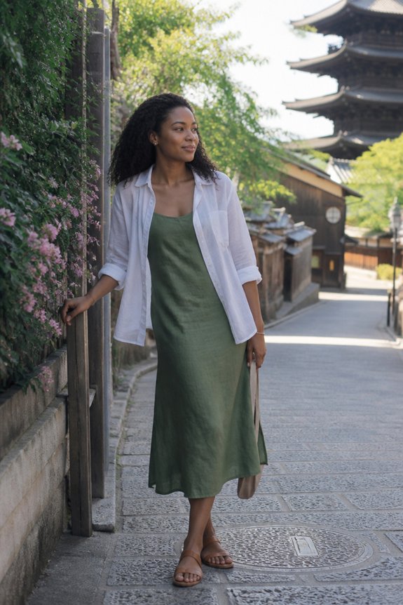 green linen layer ensemble