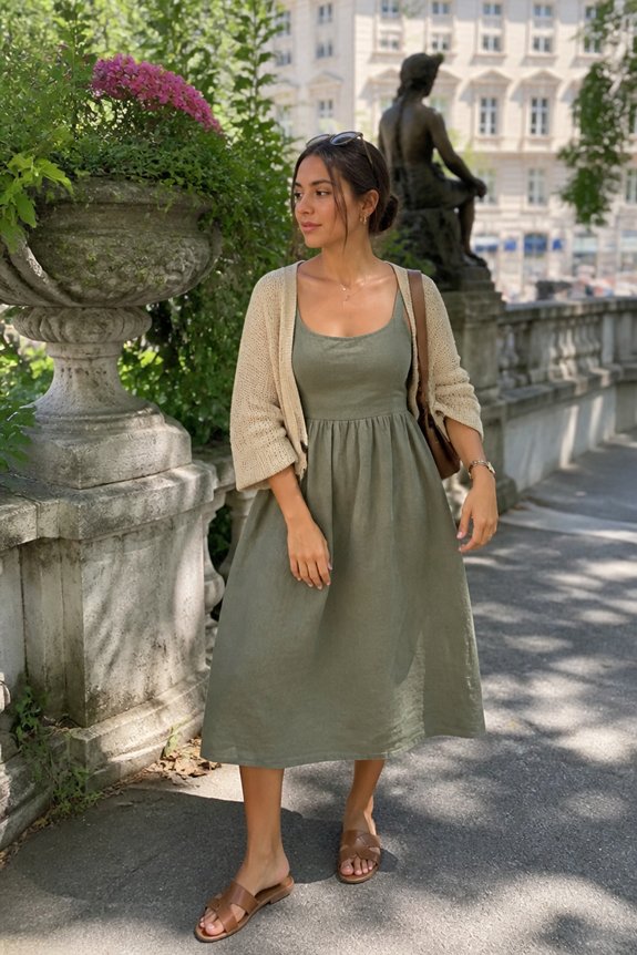 green linen sundress ensemble