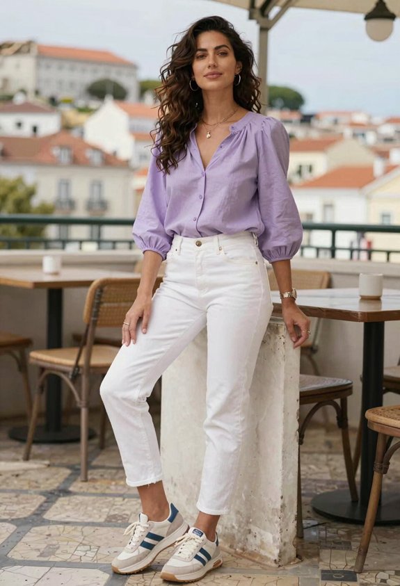 lavender casual spring outfit