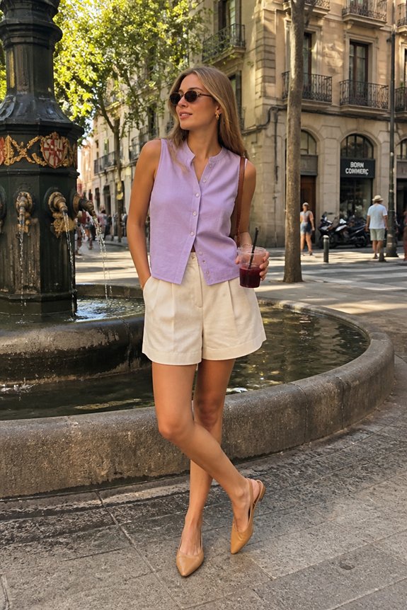 lavender sleeveless tailored shorts