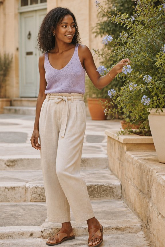 lavender tank paperbag trousers