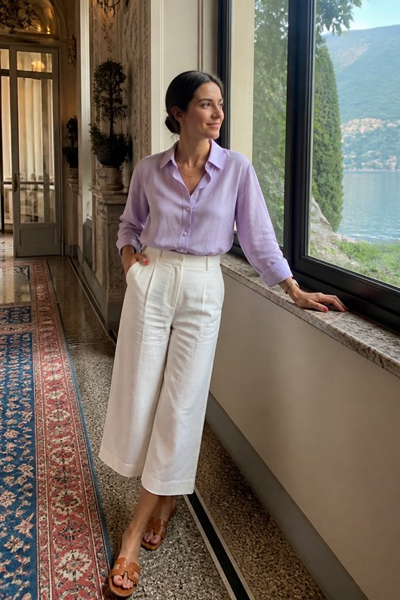 lilac blouse with culottes
