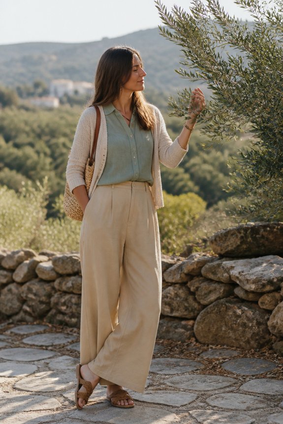 linen blouse wide leg pants