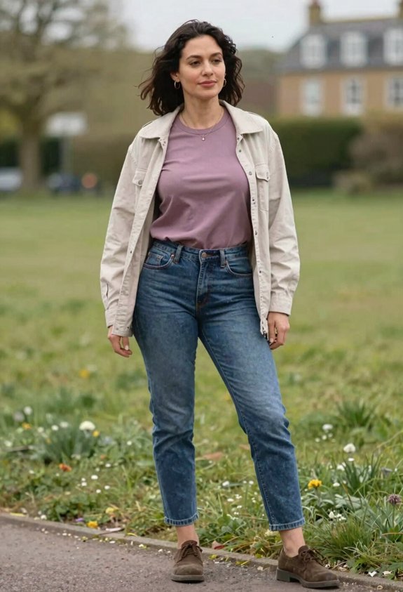 mauve top with jeans