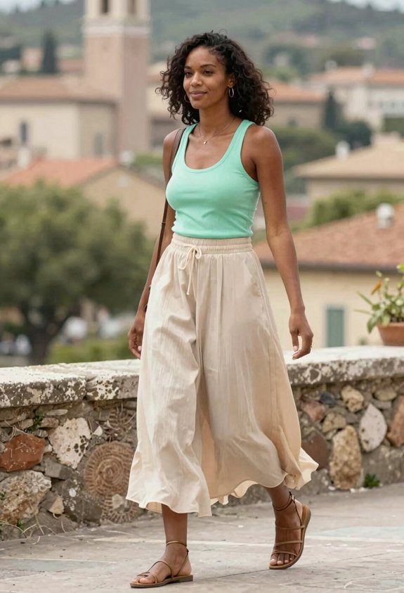 mint tank beige skirt