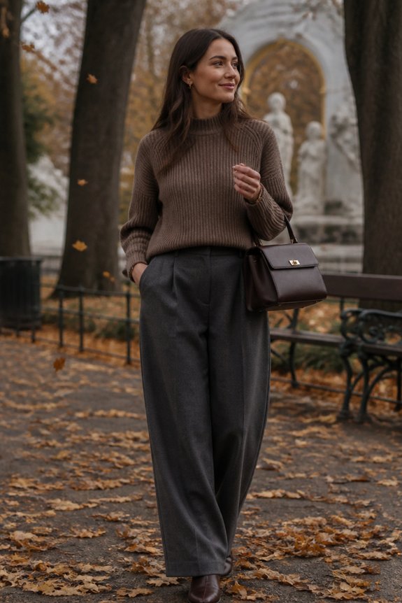 mocha sweater wide leg trousers