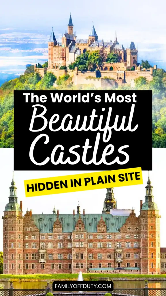 Stunning castles from around the world showcased in a vibrant, eye-catching graphic design.