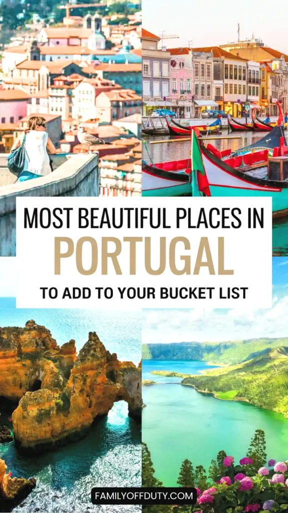 Collage of Portugal's stunning landscapes, featuring vibrant cities, picturesque canals, and breathtaking coastlines.