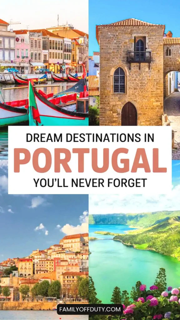 Collage of stunning Portugal destinations: scenic canals, historic architecture, vibrant landscapes, and serene waters.