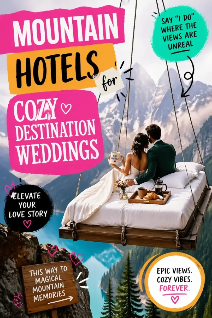 Couple enjoying breakfast on a suspended bed in the mountains, perfect for cozy destination weddings and romantic getaways.