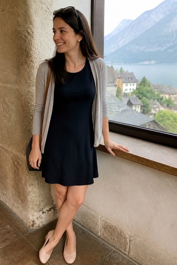 navy dress with cardigan