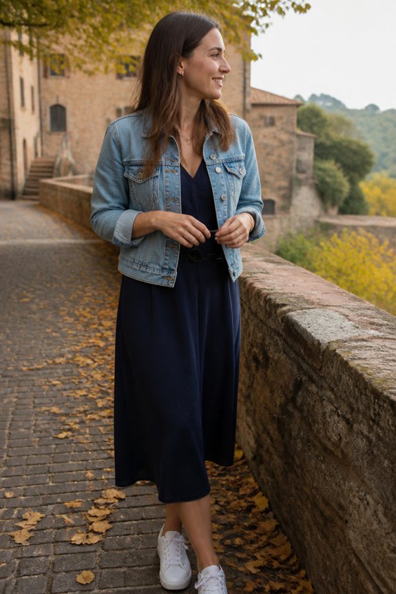 navy midi dress combo