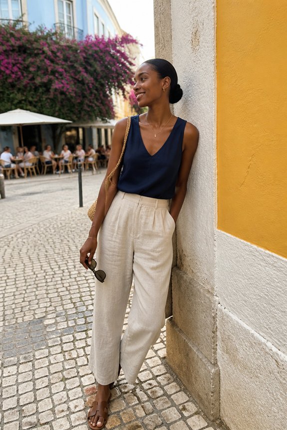 navy sleeveless linen sandals