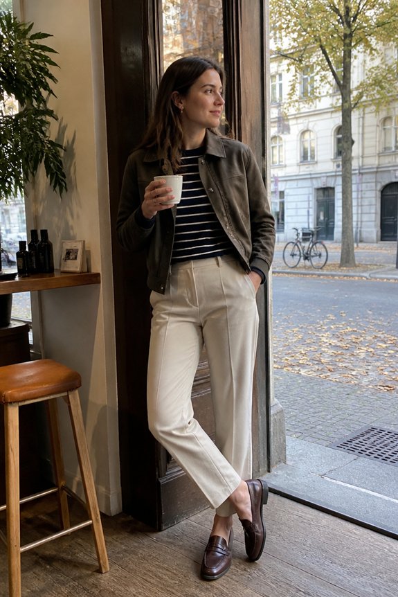 navy striped casual outfit