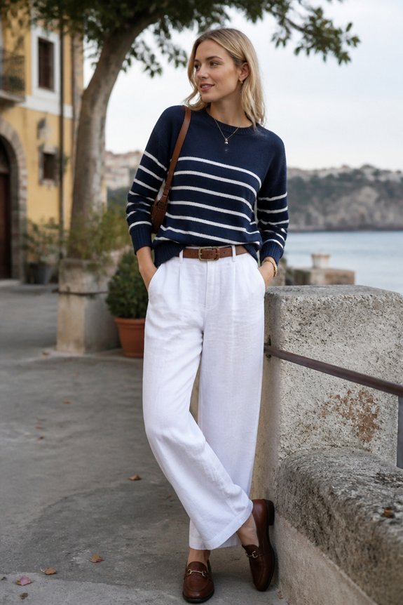 navy striped sweater ensemble