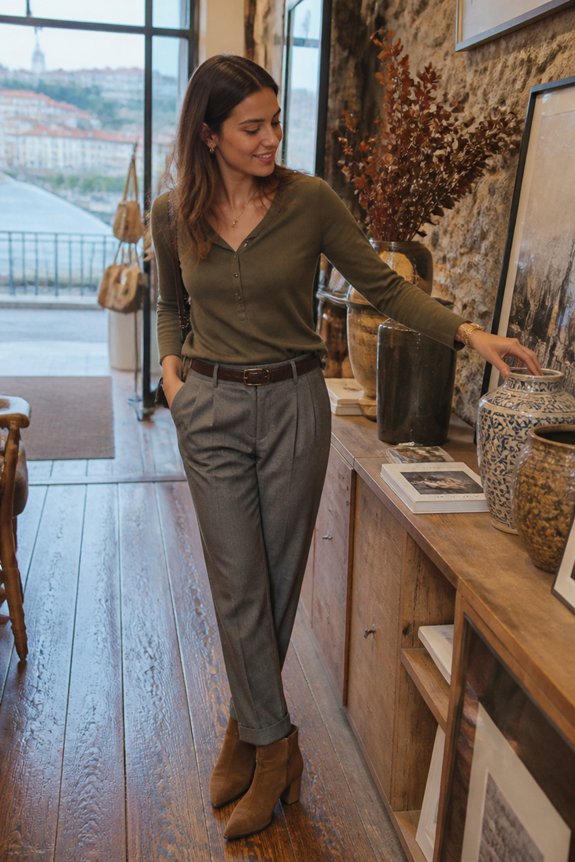 olive henley gray trousers