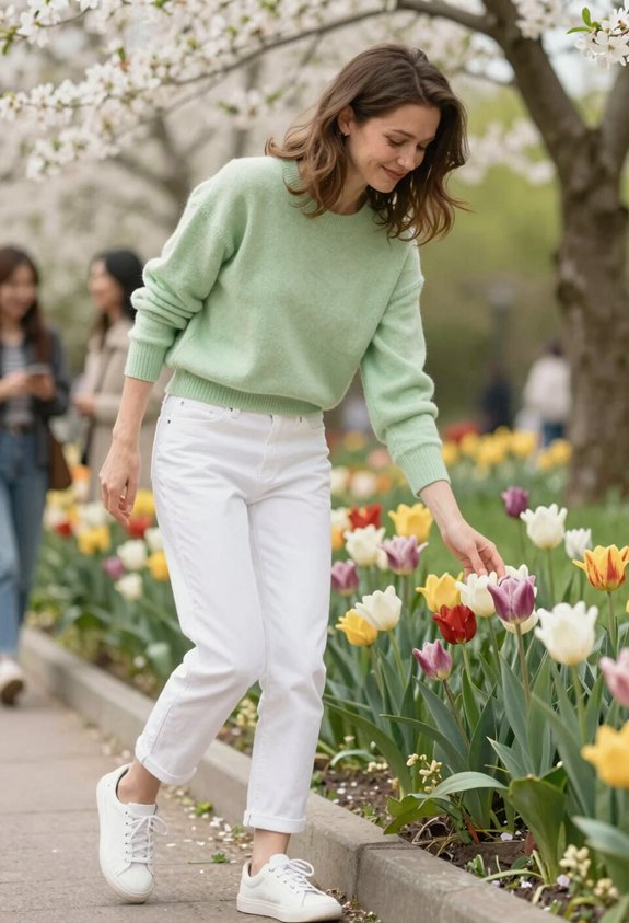 pastel sweater white jeans