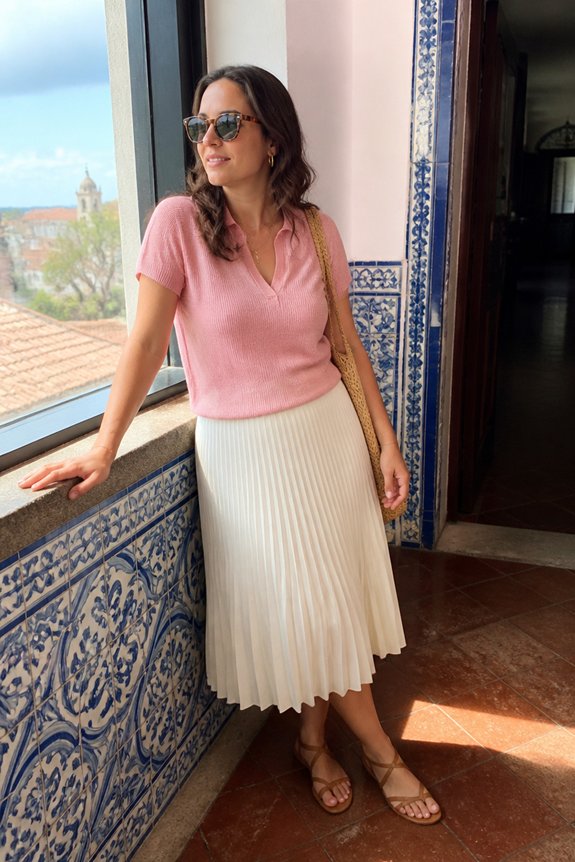 pink polo cream skirt