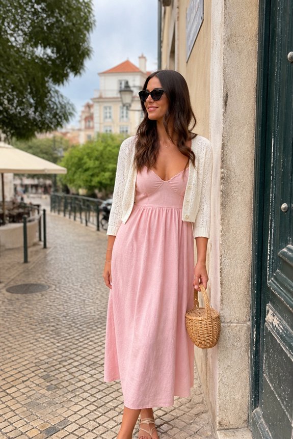 pink sundress cozy cardigan