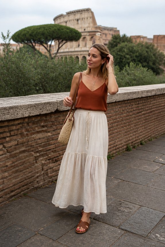 rust camisole cream maxi skirt