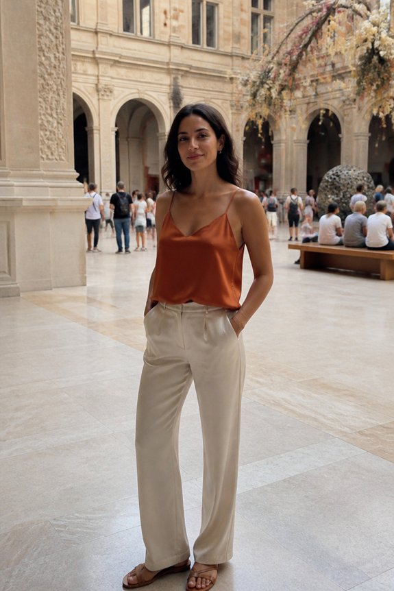 rust camisole satin trousers