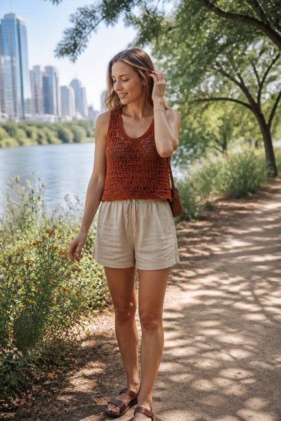 rust colored crochet top