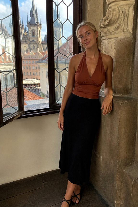 rust colored elegant summer attire