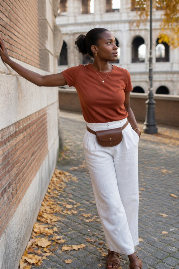 rust colored linen ensemble