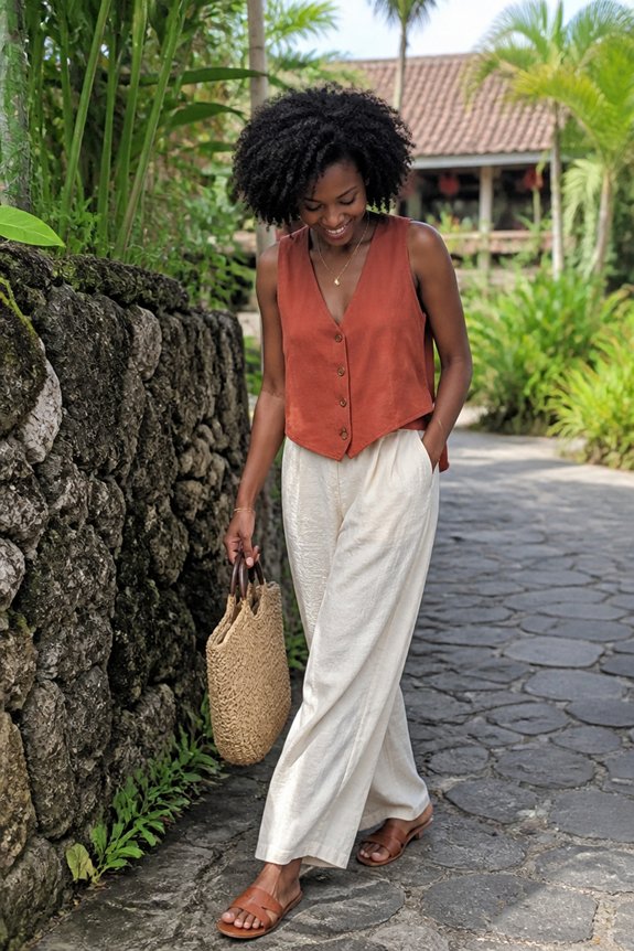 rust linen vest ensemble