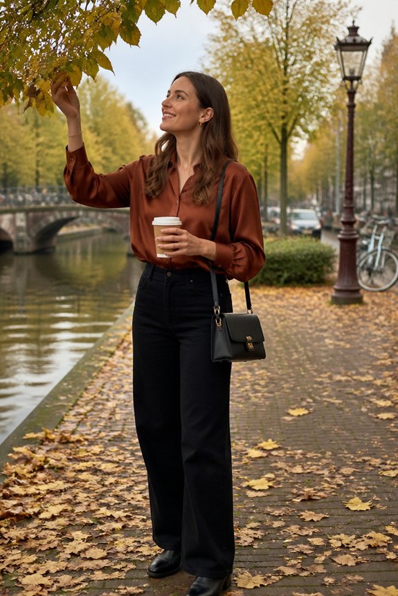 rust satin blouse ensemble