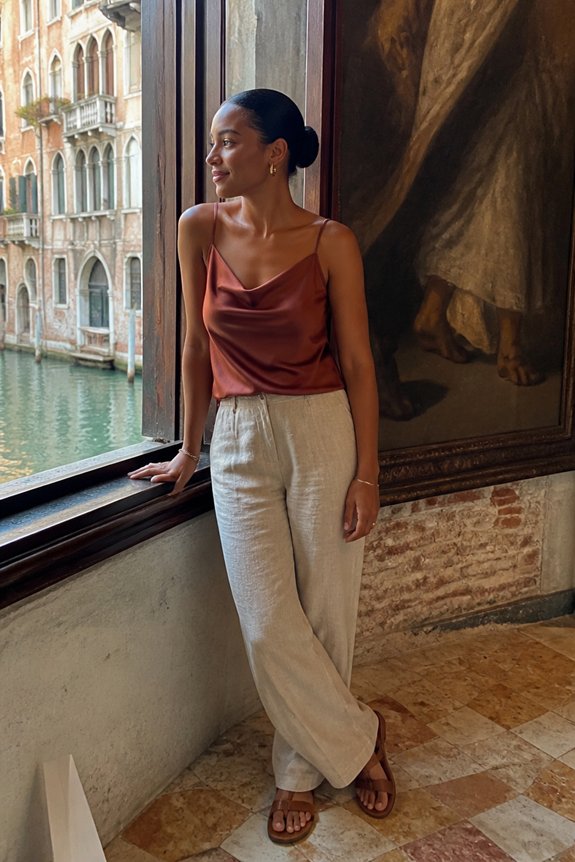 rust satin camisole ensemble