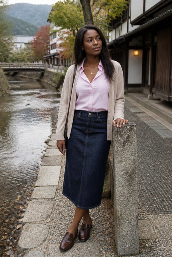 soft pink denim cardigan