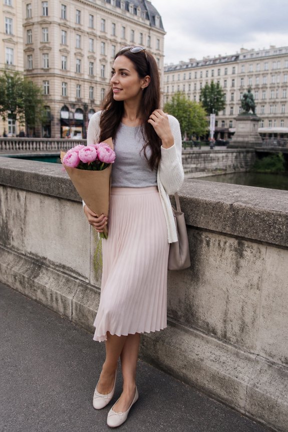 soft pink pleated skirt