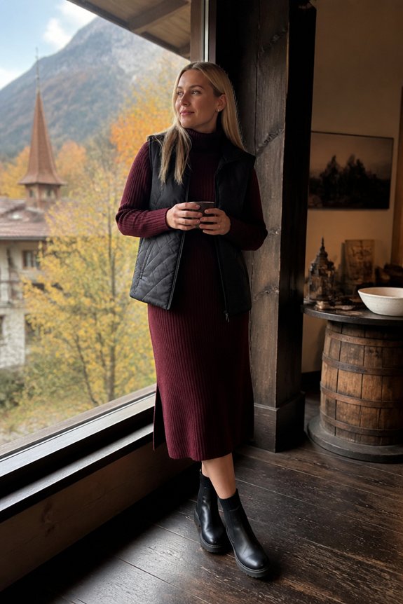 stylish burgundy layered outfit
