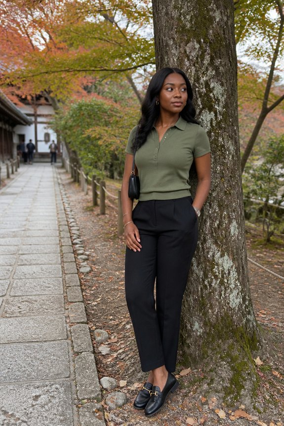 stylish green and black ensemble
