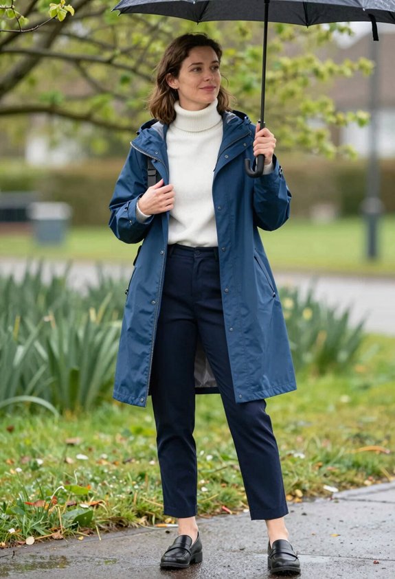 stylish layered rainy outfit