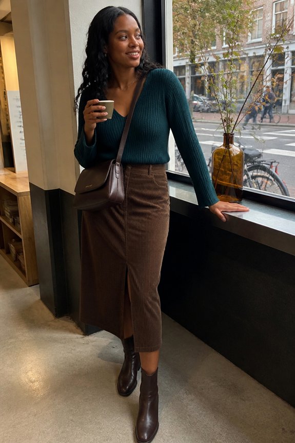 teal knit corduroy skirt