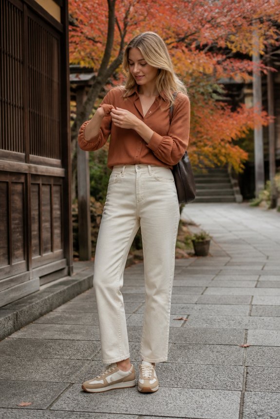 terracotta blouse with trousers