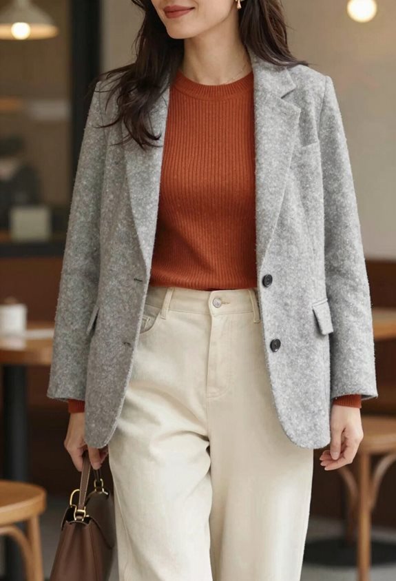 terracotta cream wide leg blazer