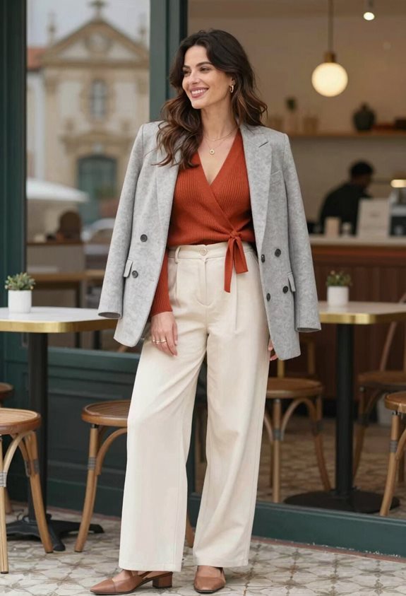 terracotta wrap top outfit
