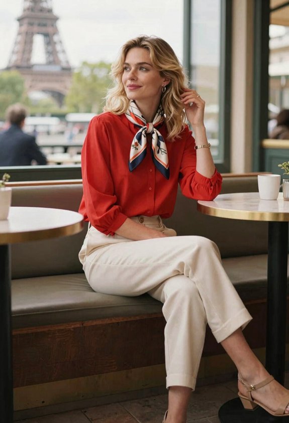 vibrant blouse soft trousers