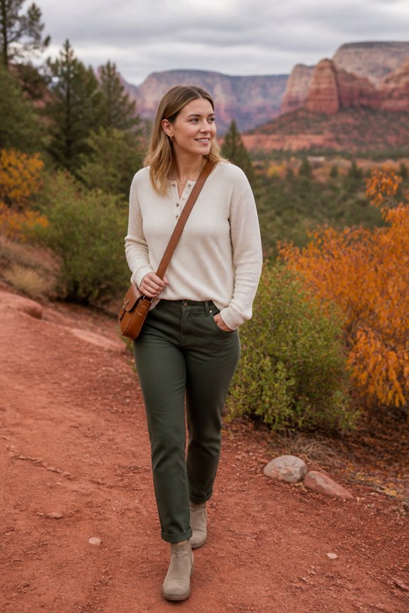warm green casual outfit
